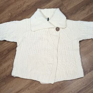 Aran Isles Cardigan Irish Merino Wool Cream Women's 2X